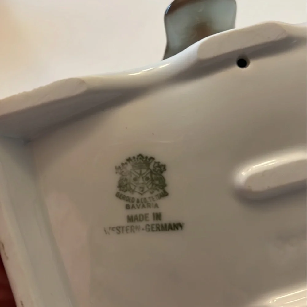 Hand Painted Figurine Porcelain Owl on Book Ring Tray, Germany